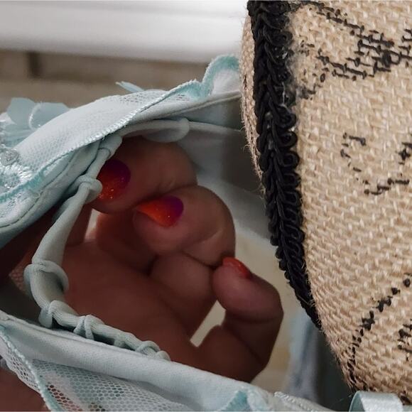 Adrianna‎ Papell Embroidered Off Shoulder Tailored Dress, Sea Glass size 16P new - Picture 10 of 13